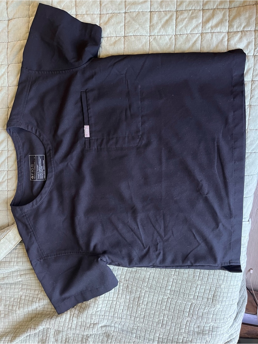 FIGS One-Pocket Crewneck Scrub Top in Black